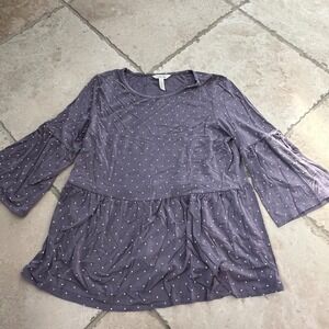 Matilda Jane Women's Large Purple Polka Dot Bell Sleeve Peplum Tunic Shirt
